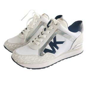 Women's White and Navy Sneakers